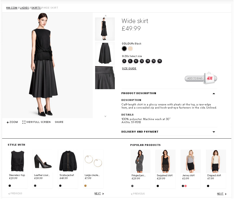 Bad examples of filter systems on H&M Website. Product Description
