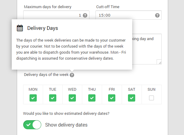 Delivery date options