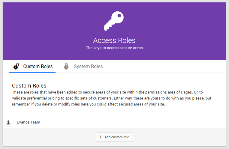 Access Roles home screen